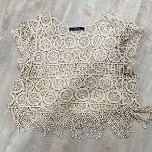Dolce Cabo Cream Crochet Fringe Top